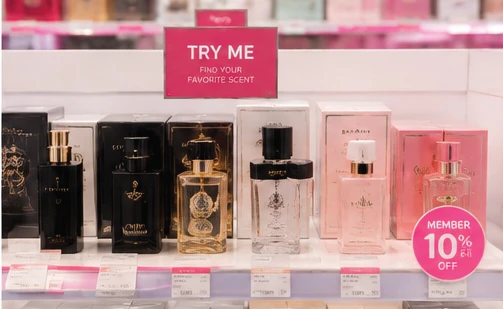 Try me fragrance shelf